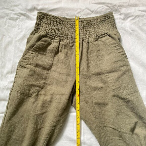 Emme Mama Transitional Maternity Smocked Linen Pant Women's XS Olive Green - Picture 14 of 16